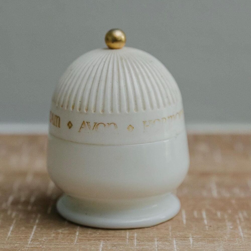 Vintage Avon Hormone Cream Jar White Milk Glass Vanity Decor Mid Century Cosmeti